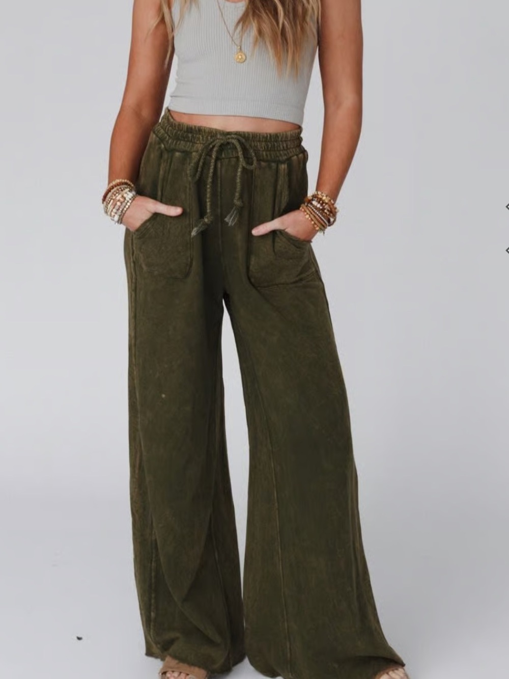 Three Bird Nest Olive Green Wide Leg Pants